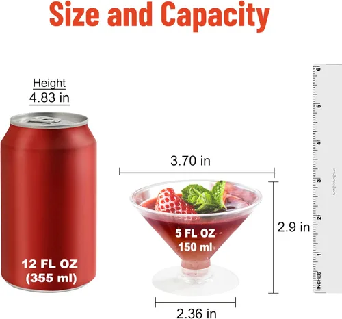 Vista 3 de Vasos de cóctel desechables, 50 vasos de Martini de plástico para bodas, fiestas, eventos, cócteles, 5 onzas líquidas