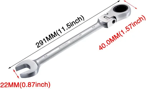 Vista 2 de KATUR Juego de llaves de trinquete de 0.866 in con cabezal giratorio flexible, llave combinada de trinquete, herramienta métrica de acero al cromo