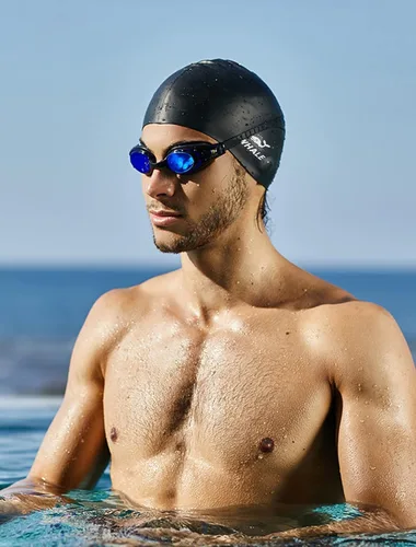 Vista 2 de WHALE Gorro de natación extra grande para mujeres y hombres, gorro de natación de silicona duradera con protección para los oídos, gorros de baño