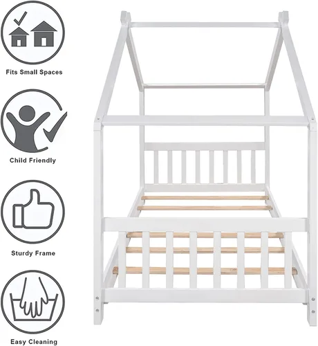 Vista 5 de Harper & Bright Designs Cama individual para niños, marco de cama individual con cabecero y estribo, cama individual de madera para niños, cama