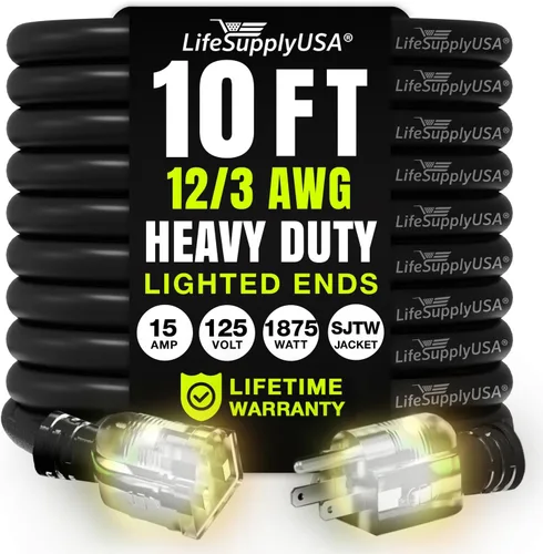 Vista 32 de Cable de extensión de 3 pies para interiores y exteriores 10/3 calibre Ultra resistente de 3 puntas SJTW, impermeable, cable de alimentación