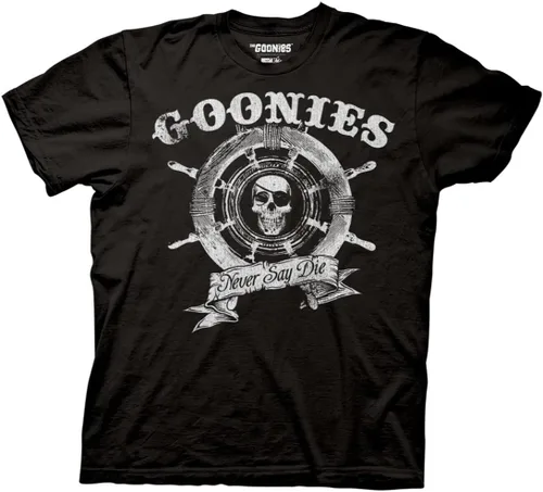 Ripple Junction The Goonies - Camiseta de manga corta para hombre, Captain's Wheel Never Say Die, cita de la comedia de 1980, con licencia oficial