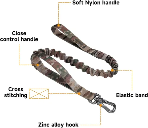 Vista 4 de EXCELLENT ELITE SPANKER Correa elástica militar para perros con 2 asas de control acolchadas para perros medianos y pequeños (negro)