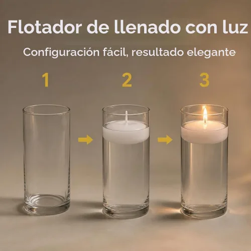 Vista 3 de yummi Juego de 36 velas flotantes y jarrones cilíndricos, color blanco