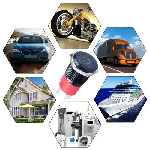 Vista 7 de Interruptor de botón de metal resistente de 0.630 in, resistente al agua, 20 amperios, 12 V-24 V, encendido/apagado, 1 no, 4 pines con enchufe