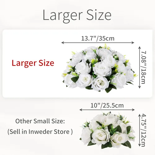 Vista 7 de Bolas de flores para centros de mesa, rosas de boda, 2 bolas de rosas artificiales con base, bola de flores falsas blancas, bola de beso, arreglo