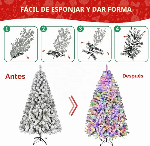 Vista 7 de Árbol de Navidad flocado de 6 pies preiluminado, árbol de Navidad artificial con control remoto, 250 luces LED de color blanco cálido y cambio