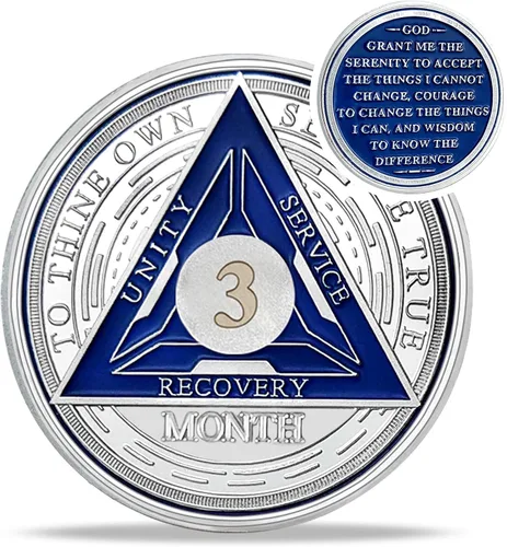 Vista 24 de Moneda de sobriedad de triángulo de recuperación de 1 año – Monedas de plata con números romanos NA AA – 1-40 fichas y medallones NA/HA/AA Prime