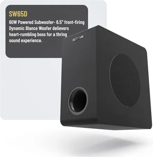 Vista 2 de Subwoofer con alimentación, Bestisan Subwoofer de audio para el hogar activo de 6.5" de 16,5 cm en diseño compacto para receptor, graves profundos
