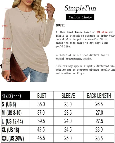 Vista 6 de Blusa con cuello en V, manga larga y nudo trenzado para mujer, diseño cómodo, holgado e informal