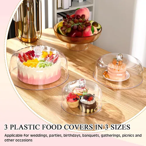Vista 6 de Uiifan 3 piezas de cubierta transparente de cúpula para tartas de 7 pulgadas, 9 pulgadas, 11 pulgadas, cubierta de acrílico para soporte de tarta