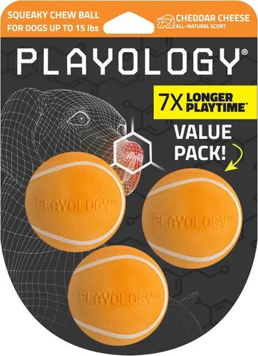 Vista 29 de Juguetes Playology para perros Bola chirriante para masticar - Bola de búsqueda flotante duradera y elástica para perros Juguete mediano