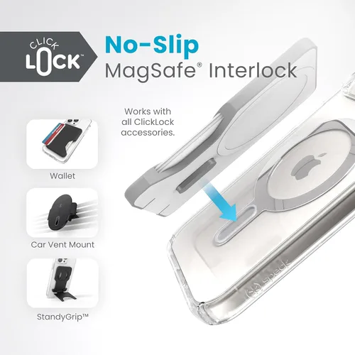Vista 4 de Speck Funda transparente para iPhone 17e y 15 – ClickLock con bloqueo antideslizante, diseñada para MagSafe, protección contra caídas – para iPhone