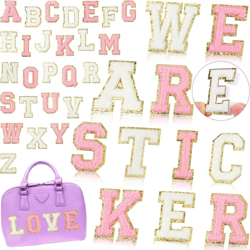 Vista 14 de WILLBOND 52 parches autoadhesivos de letras de felpilla de 2.2/2.8 pulgadas A-Z, calcomanías bordadas del alfabeto para ropa, bolsa, sombrero