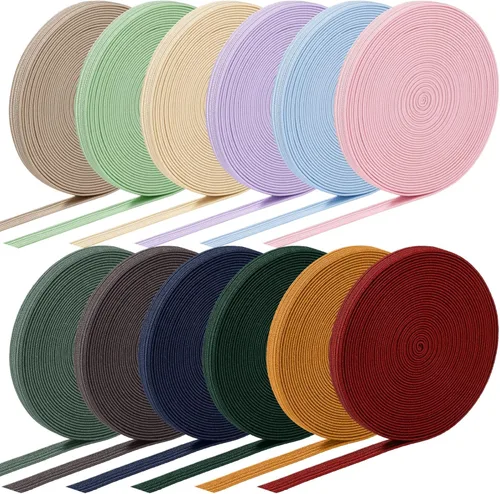 Vista 4 de WILLBOND 12 rollos de banda elástica colorida plegable, cordón elástico resistente, banda plana tejida para costura, manualidades, DIY, puños