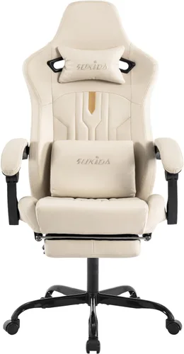 Silla de juegos con reposapiés, silla ergonómica para computadora, cojín lumbar de masaje, silla de videojuegos de carreras, silla reclinable