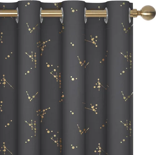 Vista 22 de Deconovo Cortinas opacas, estampado de lámina dorada, aislamiento térmico, cortinas con ojales que reducen el ruido para dormitorio y sala de estar