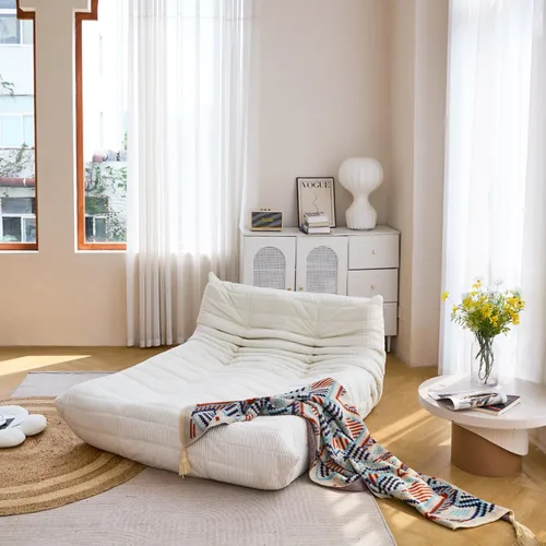 Vista 4 de N&V Fireside - Tumbona de piso sin brazos de mediados de siglo, sofá de pana suave de alta calidad, sofá de espuma para sala de estar, dormitorio