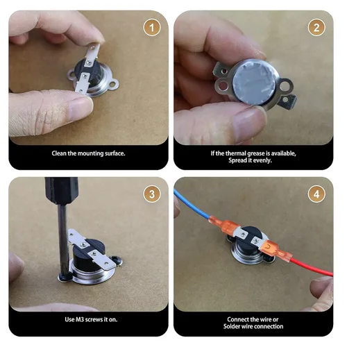 Vista 5 de Interruptor térmico UL/CUL KSD301 125V 16A, circuito N.C normalmente cerrado apagado a 32.0 °F/32°F y encendido a 14.0 °F/-50°F interruptor