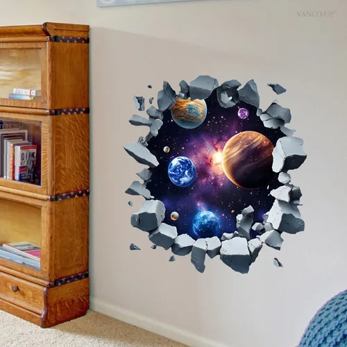Vista 3 de 2 Sheets Space Wall Decals Peel and Stick Removable 3D Wall Stickers & Murals Vinyl Galaxy Outer Space Room Decor for Boys Kids Room Ceiling Milky
