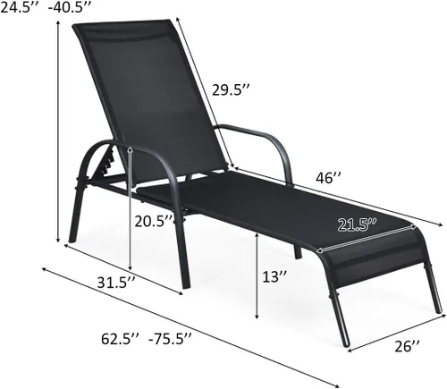 Vista 2 de Giantex Silla de Salón para Patio, Tumbona para Exteriores con Respaldo de 5 Posiciones Ajustables, Marco de Acero Resistente, Sillón Reclinable