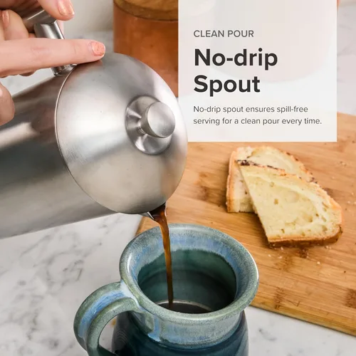 Vista 5 de Frieling Prensa de café de acero inoxidable de doble pared, 17 onzas, cafetera de prensa francesa aislada para acampar y viajes, diseño no plástico