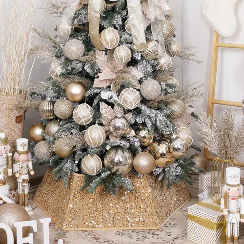 Collar para Árbol de Navidad Dorado con Lentejuelas Brillantes, Collares para Árbol de Navidad para Árboles Artificiales, Falda para Árbol de