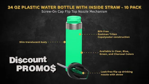 Vista 3 de Discount Promos - Botellas de agua En blanco – verde