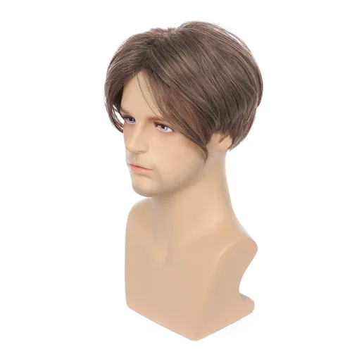 Vista 10 de Kaneles Peluca corta gris de repuesto sintético para hombre, disfraz de Halloween, cabello natural suave en capas (gris)