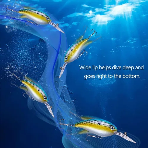Vista 4 de Crankbait Crank Bait - Señuelos de pesca para lubina, cebos de manivela cuadrados para bajo, cebos de buceo profundo, señuelos de pesca con mosca
