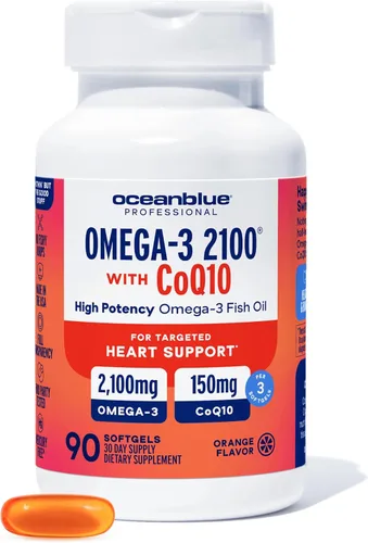 Oceanblue Omega 3 2100 con CoQ10 | Suplemento combinado de aceite de pescado de triple fuerza | 1350 mg EPA 650 mg DHA 150 mg DPA con 150 mg CoQ10 |