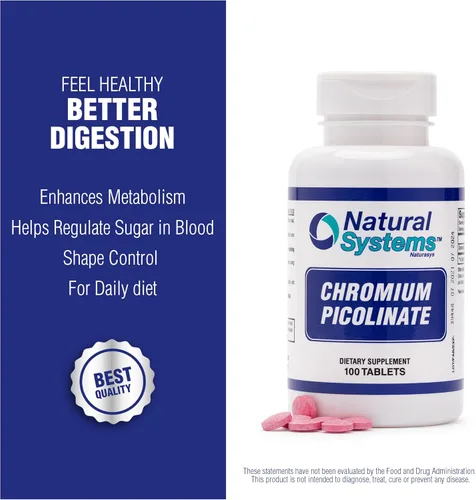 Vista 3 de Natural Systems - Picolinato de Cromo 200 Mcg 100 Tabletas - Suplementos de cromo para un estilo de vida activo - Excelente suplemento de absorción
