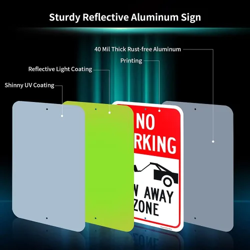 Vista 2 de Letrero grande de "No Parking", 18 x 12 pulgadas, letrero reflectante de aluminio 040, libre de óxido, con protección UV y resistente a la intemperie