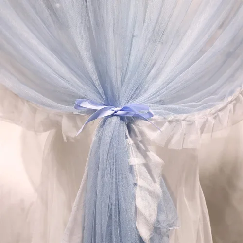 Vista 7 de VETHIN Cortina de cama de 4 esquinas con volantes y dosel de princesa - Doble capa de red acogedora y mosquitero de 4 aberturas para decoración