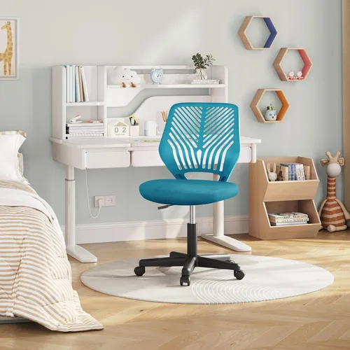 Vista 47 de Yaheetech Linda silla de escritorio para niños, silla de computadora pequeña sin brazos con soporte lumbar para adolescentes, respaldo bajo, Verde