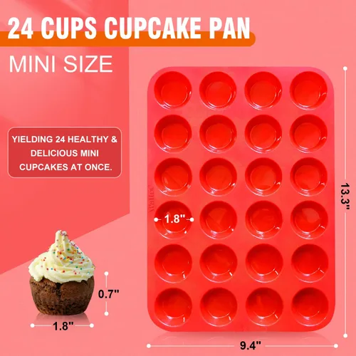 Vista 5 de Walfos Silicone Cupcake Pan Set, 2-Piece Mini 24 Cups Muffin Baking Pan, BPA Free and Dishwasher Safe, Non-stick , Great for Making Muffin Cakes