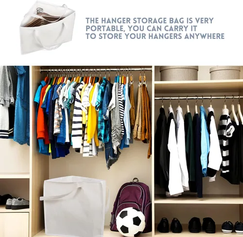 Vista 6 de Bolsa plegable triangular con asas, organizadores que ahorran espacio, almacenamiento ordenado en armarios, 18 x 13 x 13.2 pulgadas, blanco