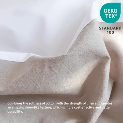 Vista 2 de BISELINA Falda de cama de lino francés con esquina plisada, caída a medida de 14 pulgadas, mezcla de lino natural y algodón, volante antipolvo