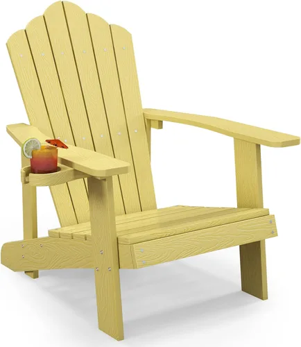 Vista 22 de Tangkula Silla Adirondack de gran tamaño, sillas de patio con soporte ajustable para tazas, sillones HIPS con rejillas, resistente a la intemperie