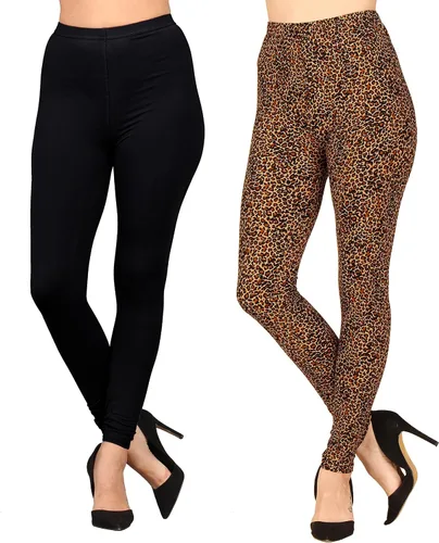 Vista 42 de Lildy - Leggings súper suaves lisas e impresas para mujer, elásticas sin transparencias Rayas negras y rojas/paquete de dos negras