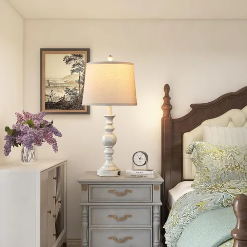 Vista 2 de Juego de 2 lámparas de granja para dormitorio, lámpara de mesa rústica con puertos de carga USB duales, lámparas de mesa de 28 pulgadas de alto