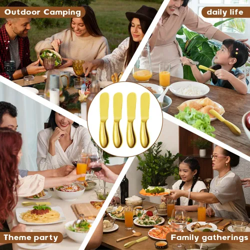 Vista 6 de Cuchillo de Mantequilla Cuchillo Esparcidor de Mantequilla Cuchillo de Mantequilla Dorado Juego de 4 Cuchillos Esparcidores de Queso Cuchillos