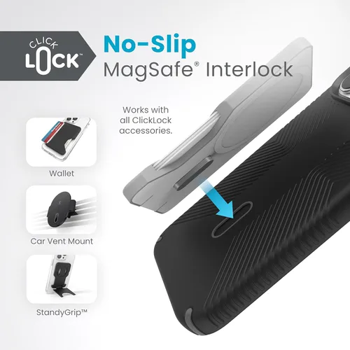 Vista 4 de Speck Funda para iPhone 15 Pro Max – ClickLock con bloqueo antideslizante, diseñada para MagSafe, agarre de protección contra caídas, resistente a
