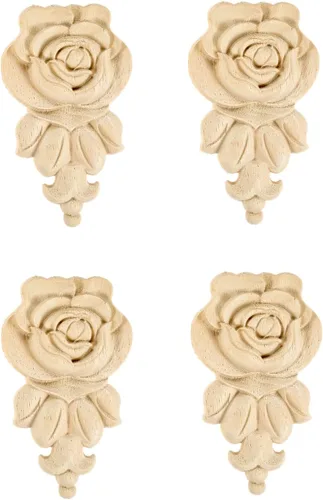 Vista 13 de MUXSAM Apliques tallados en madera de rosa, paquete de 2 mini calcomanías de madera sin pintar para armario, pared, tocador, cama, espejo, chimenea