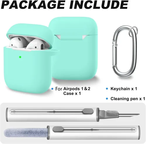 Vista 177 de Funda Protectora para AirPods 1/2, viene con kit de limpieza, funda protectora de silicona suave con hebilla, compatible con estuche de carga