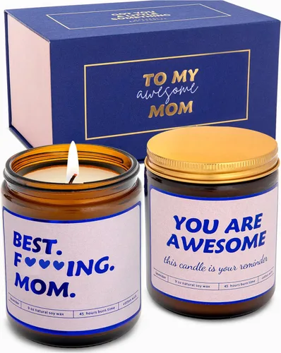 Set de Regalo de Cumpleaños para Mamá - 2 Velas Perfumadas para Mamás Geniales - Regalos Divertidos de Hija, Hijo, Niños - Idea de Regalo Gracioso