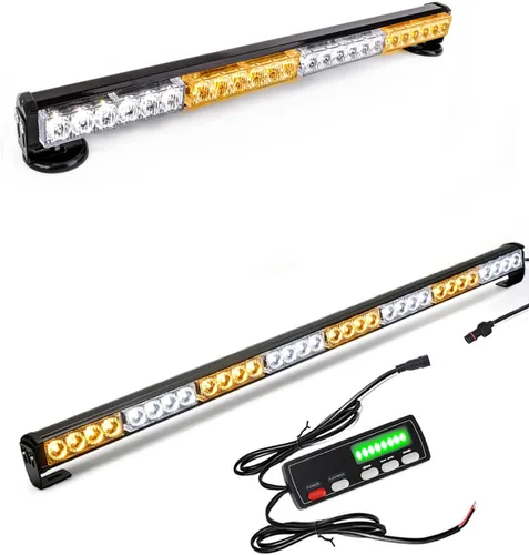 Barra de luz estroboscópica de advertencia LED con batería de litio ámbar/blanca de 24 pulgadas + barra de luz estroboscópica de emergencia ámbar y