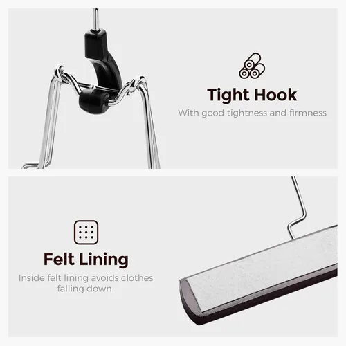 Vista 2 de HOUSE DAY Perchas de madera para pantalones, paquete de 10 perchas antideslizantes de madera para faldas, pantalones de mezclilla de madera