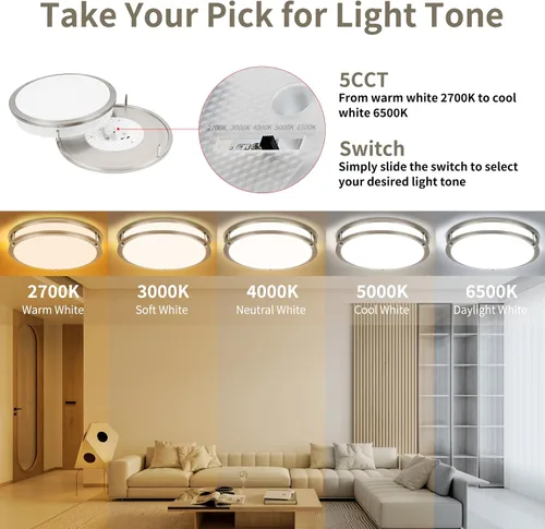 Vista 2 de Lámpara de techo de 13 pulgadas y 36 W, 5CCT de montaje empotrado, luz de montaje en techo 2700K 3000K 4000K 5000K 6500K ajustable, regulable cerca