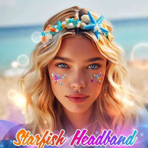 Vista 4 de Unicra Diadema de estrella de mar, accesorios para el cabello, diadema de concha de mar para mujer
